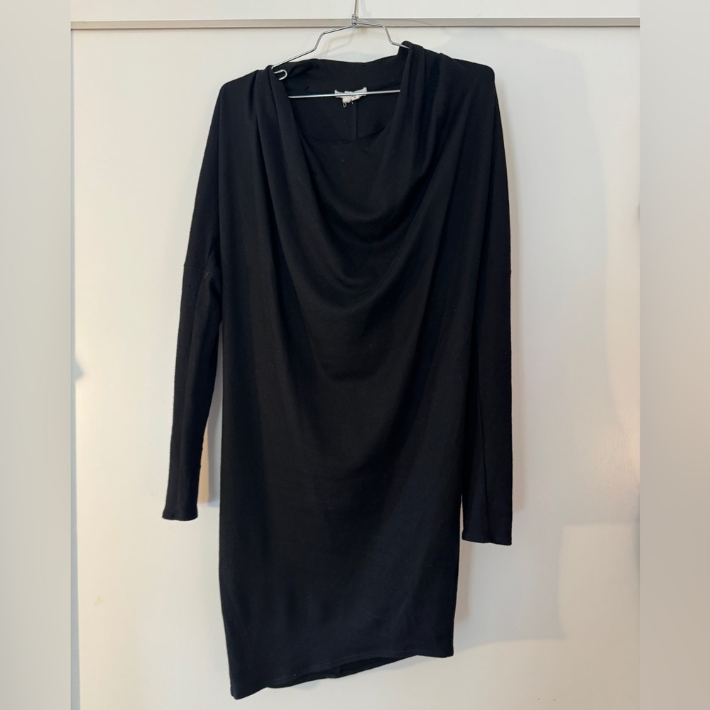 Helmut Lang Black Wool Long Sleeve Asymmetrical Bodycon Dress